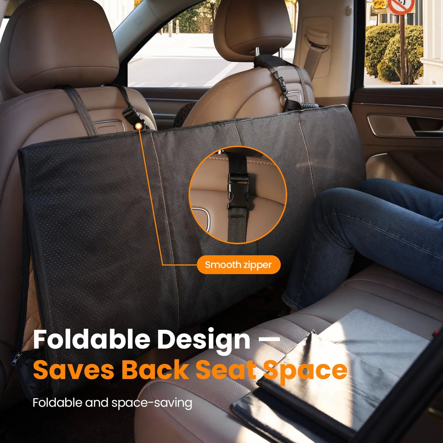 VALUXE Waterproof Dog Car Seat Cover for Large Dogs, Full-Cover Back Seat Protector, Foldable Design, Beige/Black