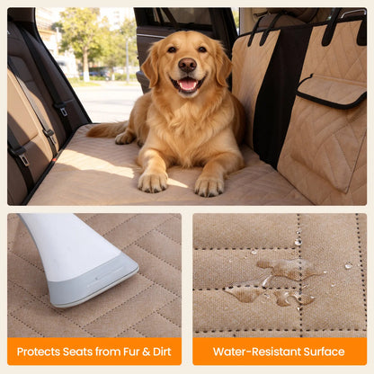 VALUXE Waterproof Dog Car Seat Cover for Large Dogs, Full-Cover Back Seat Protector, Foldable Design, Beige/Black