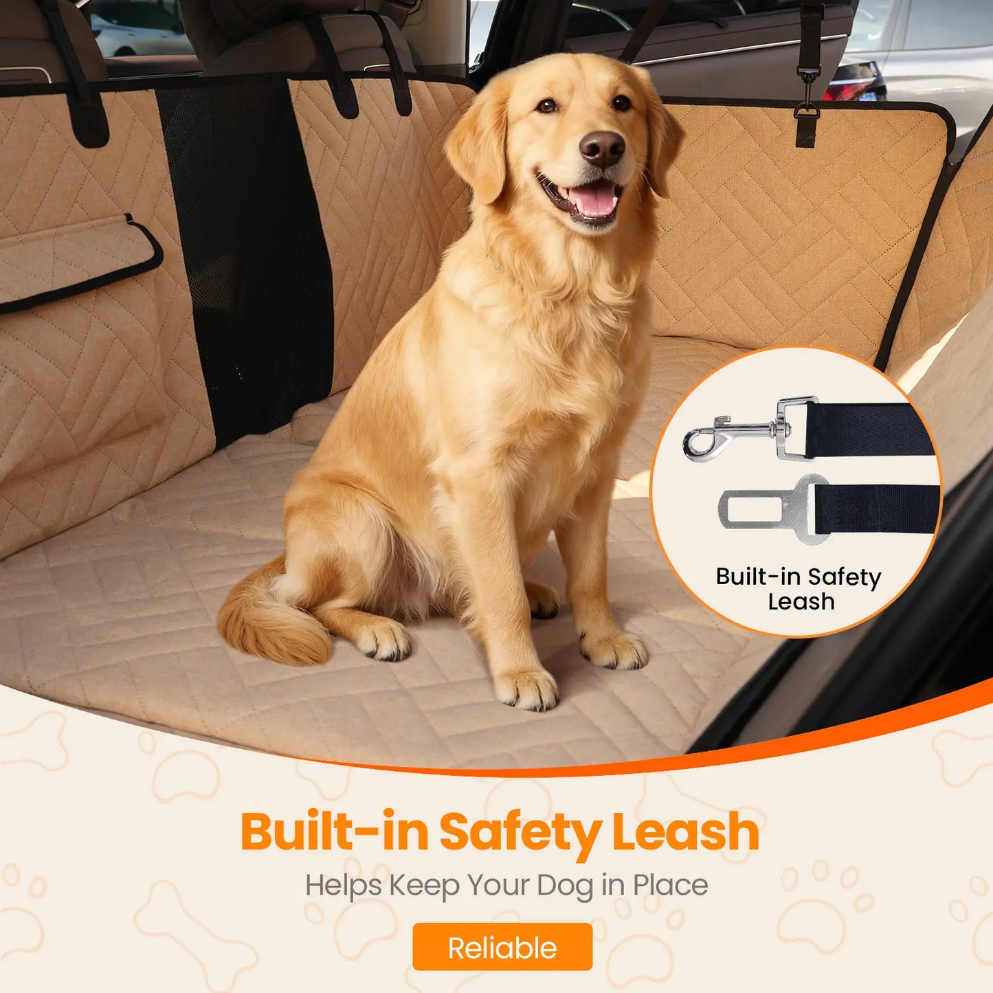 VALUXE Waterproof Dog Car Seat Cover for Large Dogs, Full-Cover Back Seat Protector, Foldable Design, Beige/Black