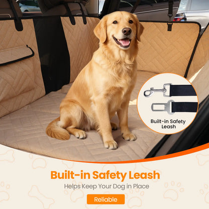 VALUXE Waterproof Dog Car Seat Cover for Large Dogs, Full-Cover Back Seat Protector, Foldable Design, Beige/Black