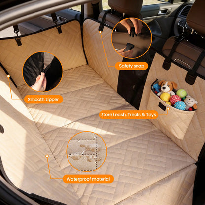 VALUXE Waterproof Dog Car Seat Cover for Large Dogs, Full-Cover Back Seat Protector, Foldable Design, Beige/Black