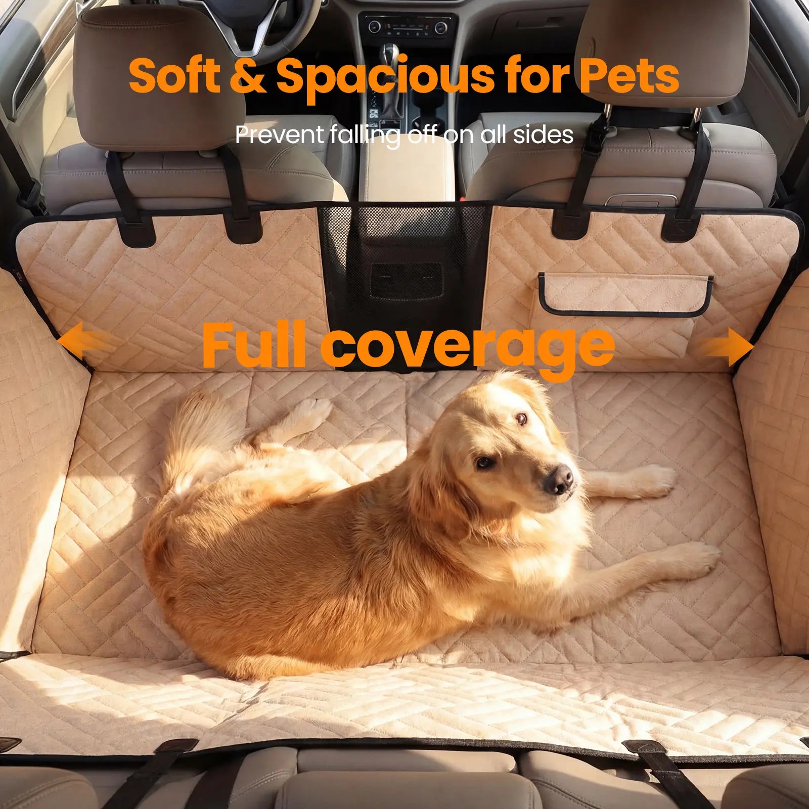 VALUXE Waterproof Dog Car Seat Cover for Large Dogs, Full-Cover Back Seat Protector, Foldable Design, Beige/Black