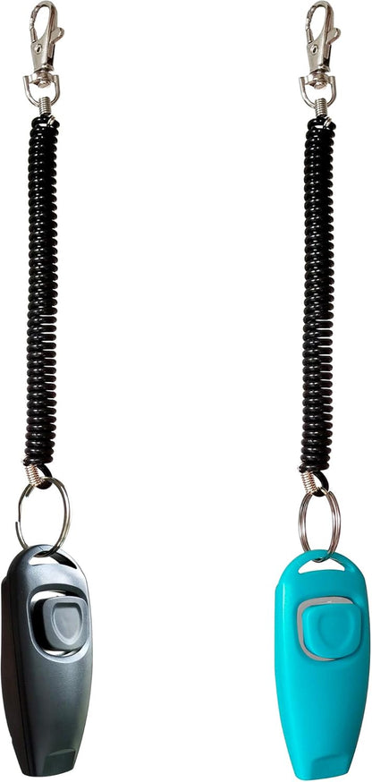 Pet Training Clicker Whistle with Wrist Strap - Dog Training Clickers (Black + Blue)
