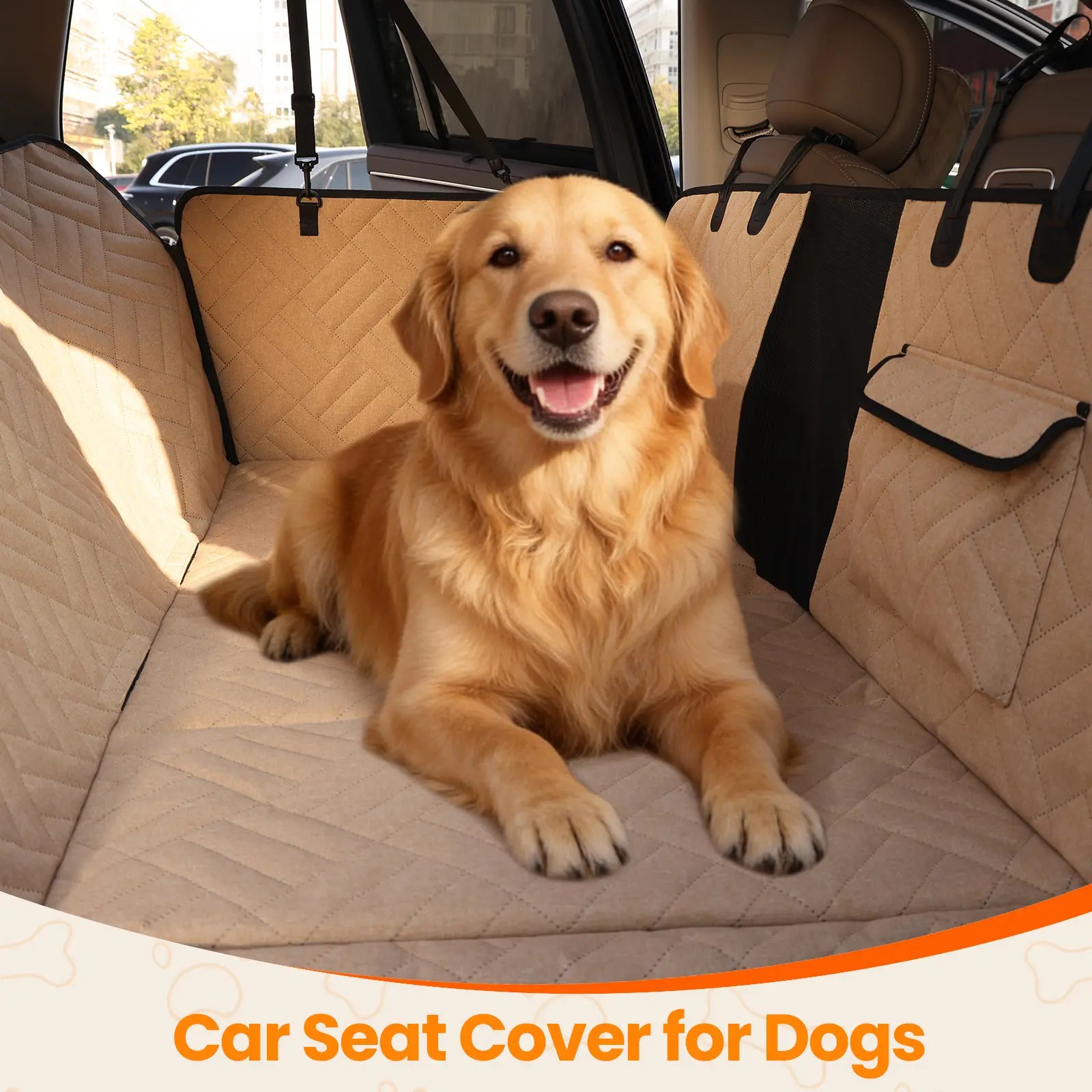 VALUXE Waterproof Dog Car Seat Cover for Large Dogs, Full-Cover Back Seat Protector, Foldable Design, Beige/Black