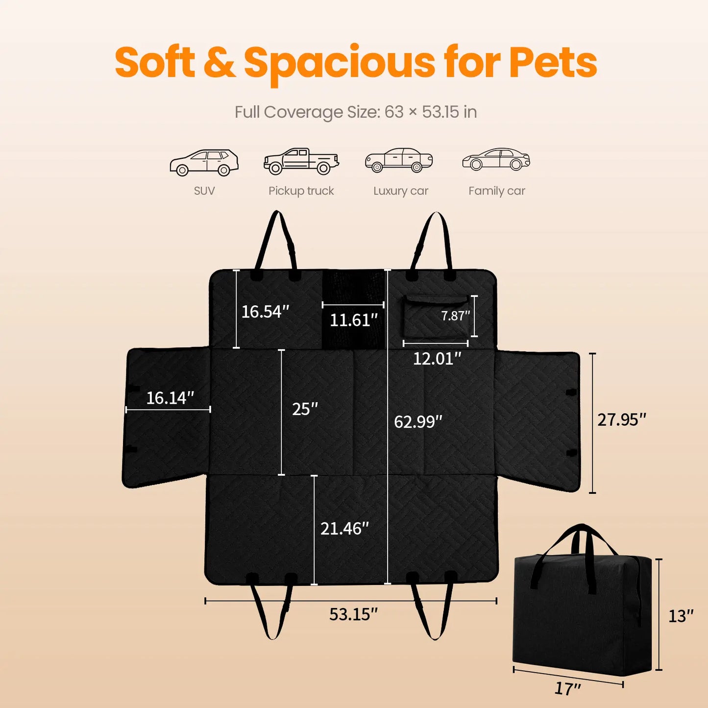 VALUXE Waterproof Dog Car Seat Cover for Large Dogs, Full-Cover Back Seat Protector, Foldable Design, Beige/Black